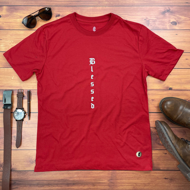 Camiseta Masculina Vermelha Blessed Vertical
