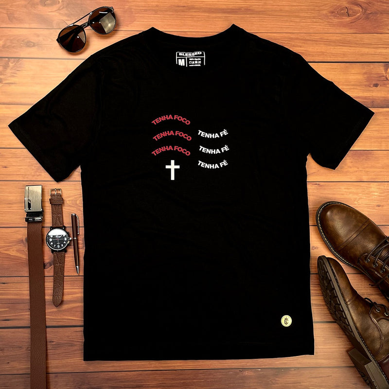 Camiseta Masculina Preta Tenha Foco Tenha Fé