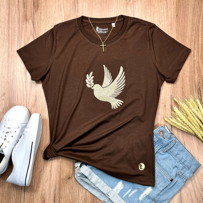 Camiseta Feminina Marrom Pomba da Paz