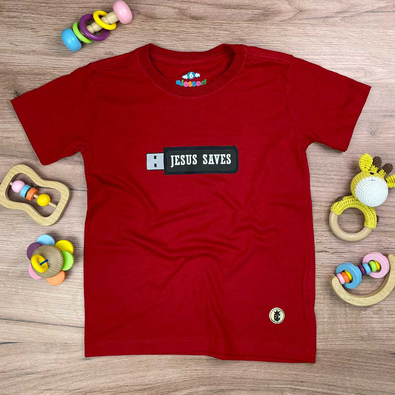 T-Shirt Infantil Vermelha Pen Drive Jesus Saves