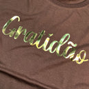 Camiseta Feminina Marrom Gratidão Dourado