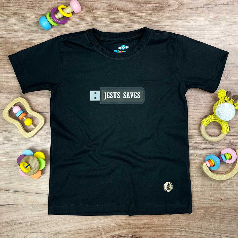 T-Shirt Infantil Preta Pen Drive Jesus Saves